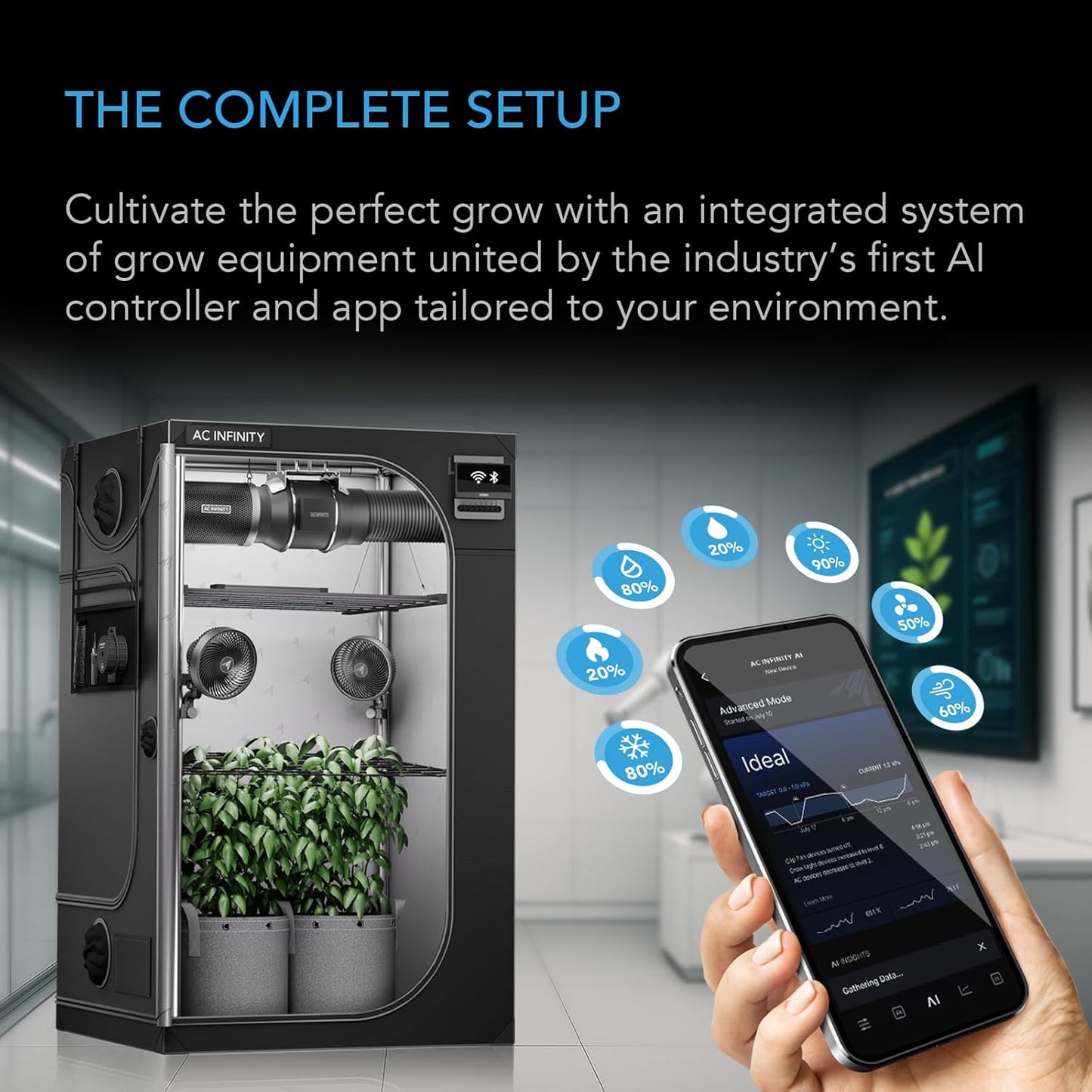 AC Infinity AI Grow System PRO 4x4, 4-Plant Kit w/WiFi App, Includes Dynamic Self Learning AI Controller, LM301H EVO LED Lighting, 2000D Mylar Tent w/Lab-Tested Reflectivity, Largest Zippered Window