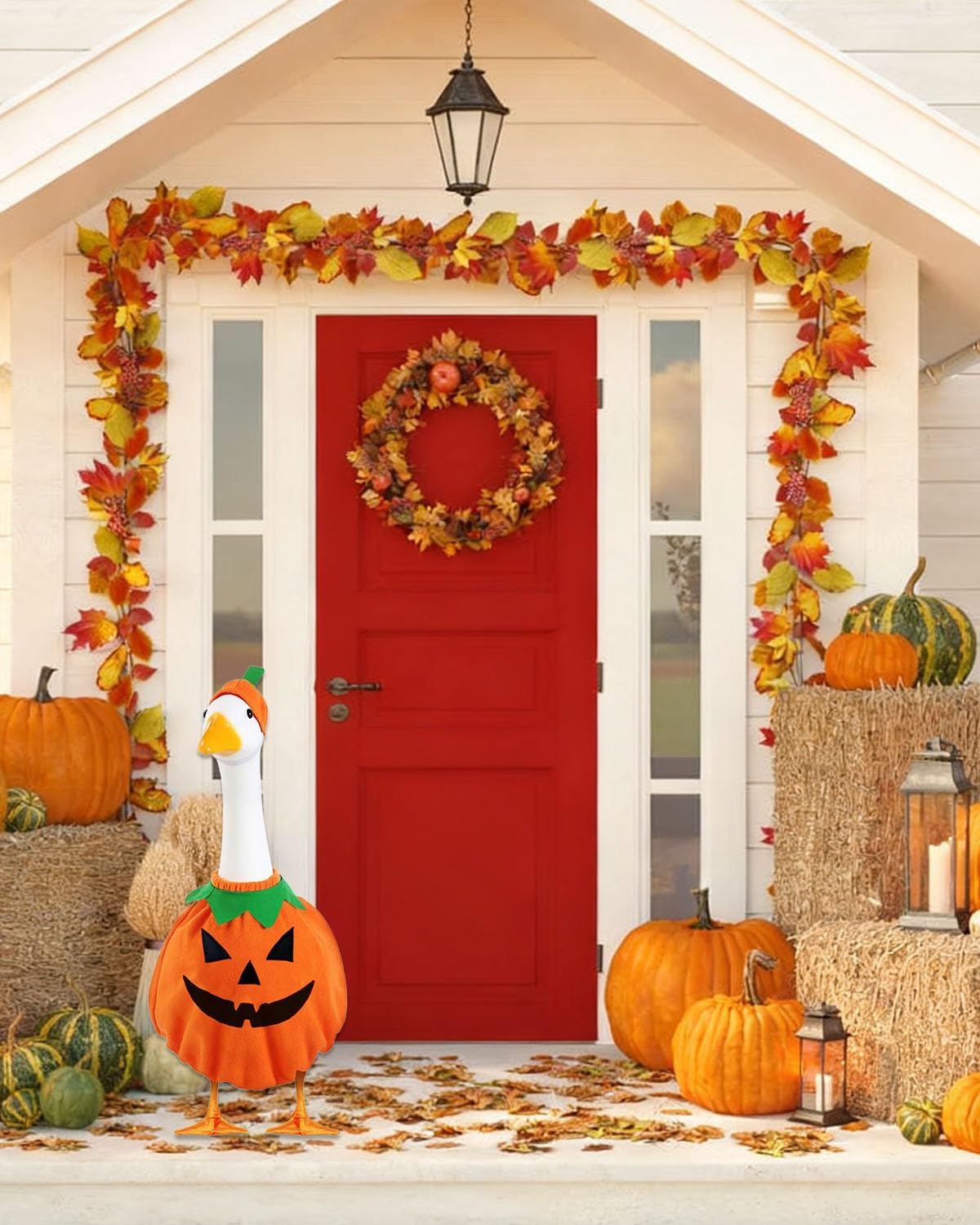 Helloween Porch Goose Outfits, 2 Pcs/Set Pumpkin Lawn Cement Goose Clothes, 23" Patio Yard Garden Geese Costume Decoration