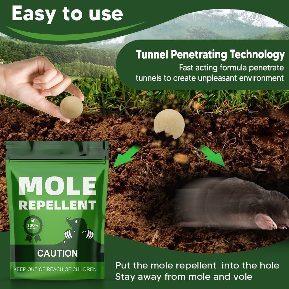 Mole Repellent Outdoor, Gopher Repellents, Vole Repellent for Lawn, Natural Groundhog Repellent, Safe for People & Pets, Mole Repellent for Lawn and Garden, 3 Months Protection -8P