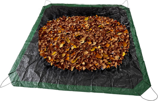Leaf Tarp 9x9 Ft, Lawn Garden Leaf Tarp with 4 Drawstrings, Reusable Waterproof Poly Tarp Yard