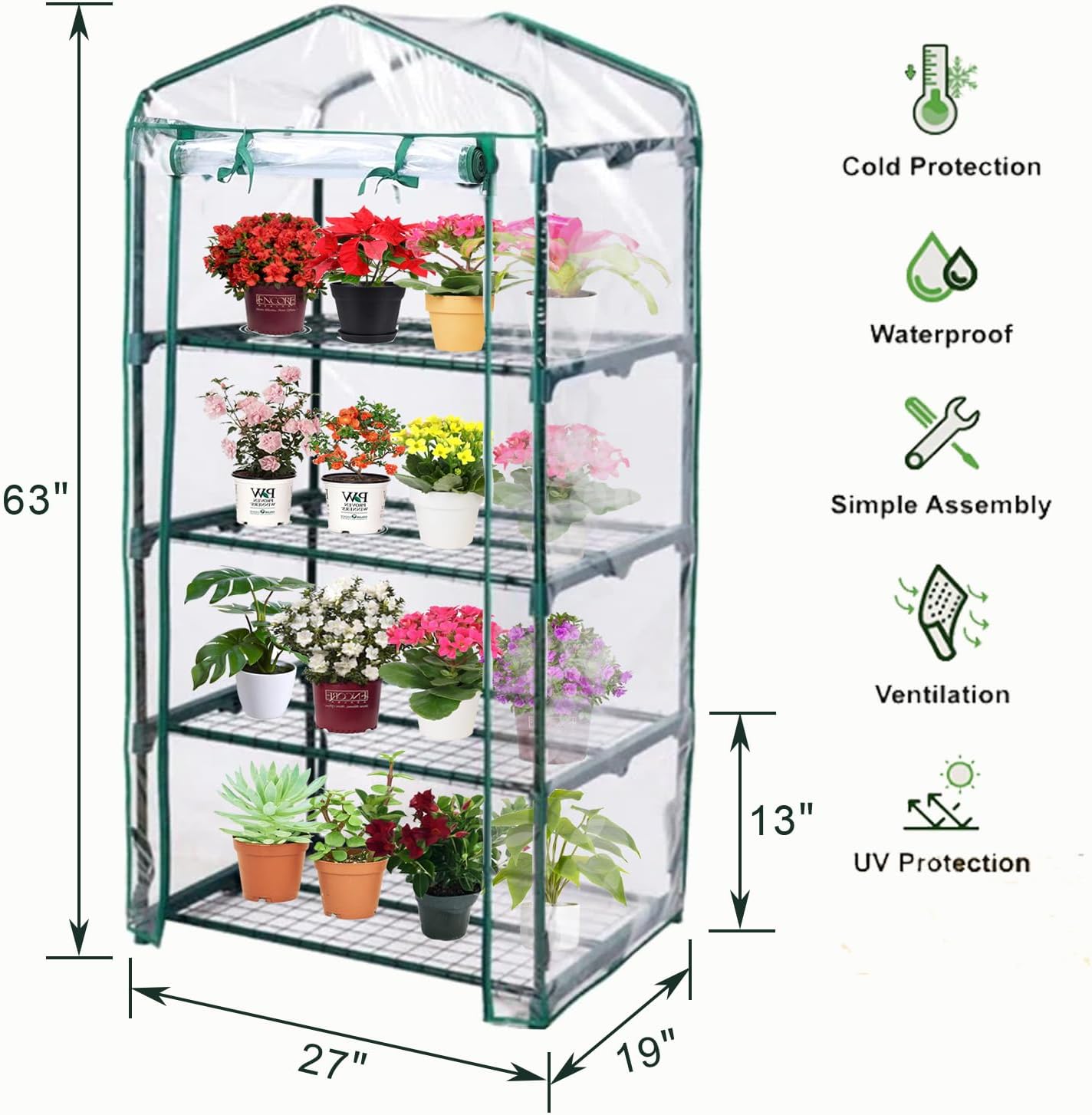 Mini Greenhouse for Indoor Outdoor, Plant Green House 4-Tier Rack Stand Portable Greenhouses with Durable PVC Cover for Seedling, 2.5x1.6x5.2 FT,Ideal Gardening Gifts for Women Men(PLGH704P)