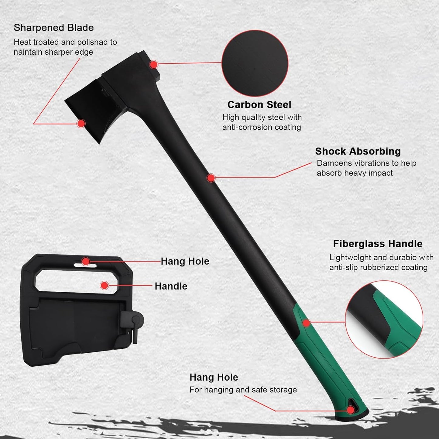 Camping Hatchet 31.8 Inch,Survival Hatchet Tactical for Wood Chopping and Kindling,Hatchet Axewith V Grind Blade, Lightweight Nylon Fiber Handle,for Outdoor Survival, Gardening, Hiking (L)