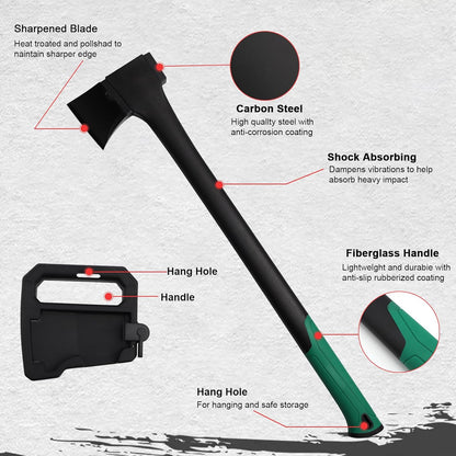 Camping Hatchet 31.8 Inch,Survival Hatchet Tactical for Wood Chopping and Kindling,Hatchet Axewith V Grind Blade, Lightweight Nylon Fiber Handle,for Outdoor Survival, Gardening, Hiking (L)
