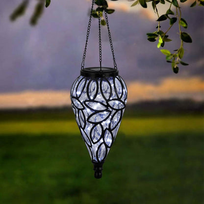 LEWIS&WAYNE Solar Hanging Lantern Outdoor Lights, Tear-Shaped 15 LEDs Cool White Hanging Lights with S Hooks Decor in Garden, Yard, Pathway, Front Door and Landscape