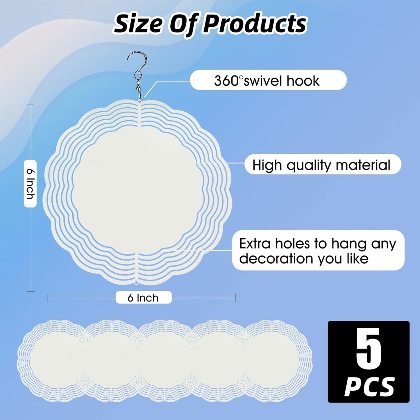 5 Pack Sublimation Wind Spinner Blanks 6 Inch Wind Spinners Sublimation Blanks 3D Aluminum Metal Wind Spinners for Yard and Garden Indoor Outdoor Window Porch Front Door Decoration Round