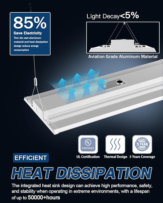 400W 4FT Linear High Bay LED Shop Lights,2-Pack of Adjustable 400W/320W/240W/100W, 60,000LM LED High Bay Lights, 150LM/W, 0-10V Dim, 120-277V, 5000K Daylight for Warehouse Workshops - UL