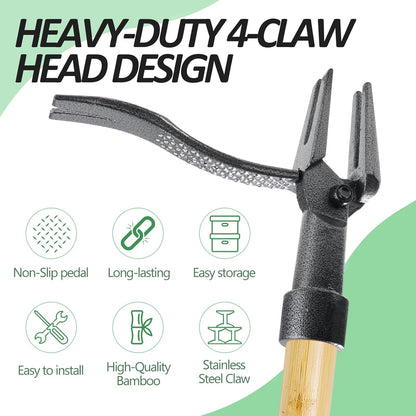 Weeder - Stand Up Weed Puller Tool with Long Handle - Real Bamboo & 4-Claw Steel Head Weeder Tool, Weeding Tool Weed Remove Tool for Lawn/Yard, Easily Remove Weeds Without Kneeling