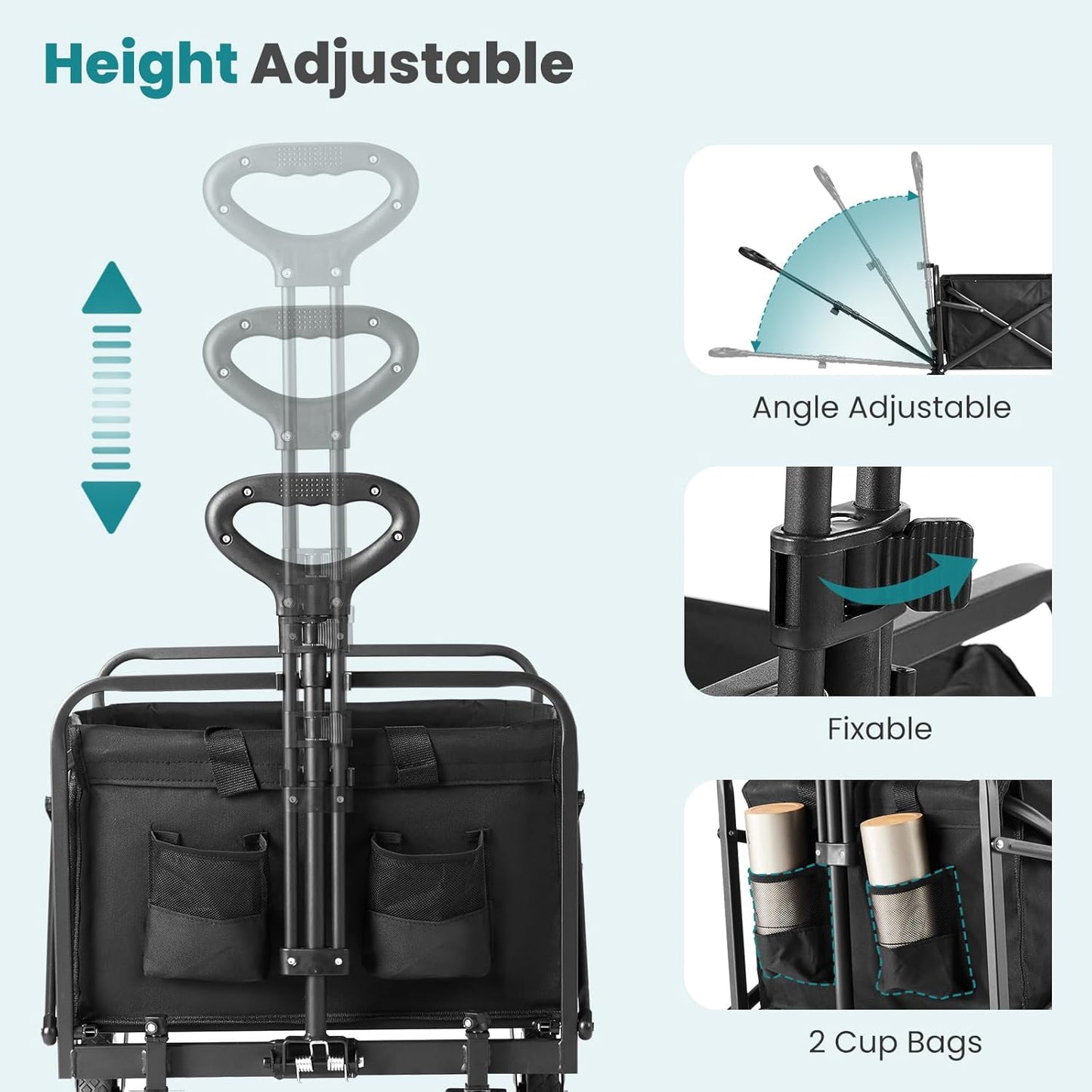 OLIXIS Heavy Duty Wagon Cart, 360 lbs Foldable Large Collapsible Wagons Carts with Wheels Smooth Maneuverability for All-Terrain, Suitable for Gardening, Camping, Beach - Black