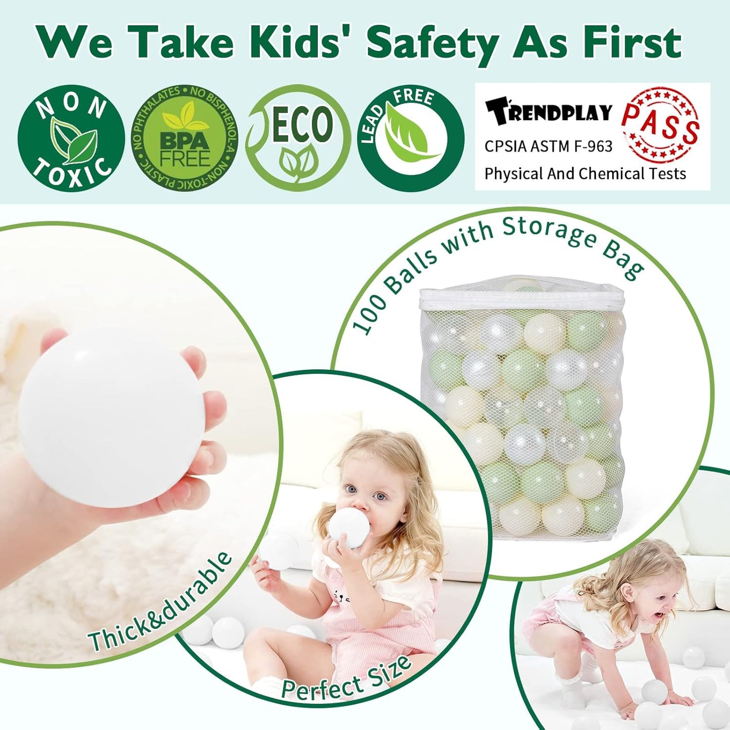 TRENDPLAY Plastic Balls for Ball Pits 2.2 Inch, Pack of 50 100 200 500 Hollow Balls, Perfect for Toddler Baby Pools,Party,Festival Decoration