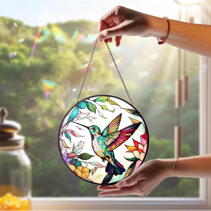 7.8" Hummingbird Stained Glass Suncatcher, Bird Suncatcher for Window Hanging, Art Decor for Home Garden Housewarming, Gift for Mom, Grandma, Women, Friend, Bird Lover P-SC-M114-SG8