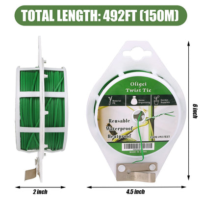 Green Garden Wire, Sturdy Plant Ties for Support with Cutter, 492FT/150m, Indoor, Outdoor, Home and