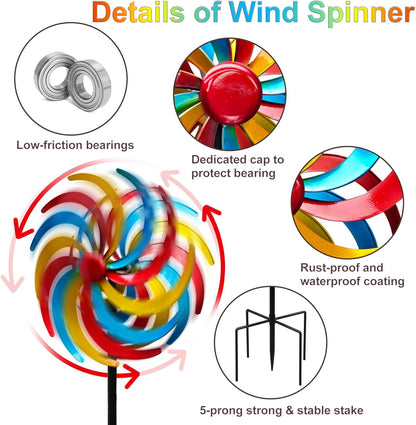 Wind Spinners Outdoor,Kinetic Wind Sculptures & Spinners, 63" Double-Side Metal Wind Spinner for Yard and Garden, Lawn Art Decorations Colorful