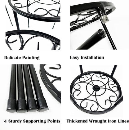 HAINARverS Metal Plant Stands 5-Pack, Heavy Duty Rustproof Iron Corner Flower Pot Stand Holder,Round Supports Display Rack Tiered Plant Stand Shelf For Indoor And Outdoor Multiple (Black)