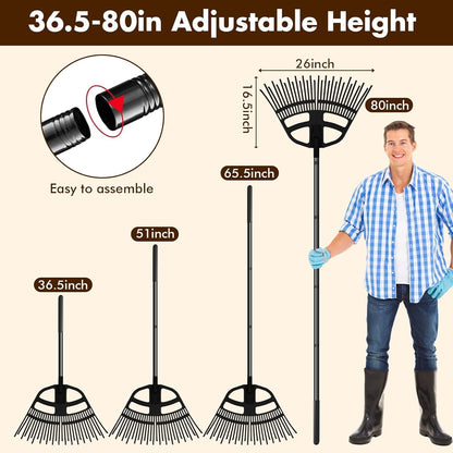 2 in 1 Garden Leaf Rake & Leaf Scoops, Adjustable Leaf Rake for Lawns with Grabber, Hand Rakes for Picking Up Leaves,Pine Needles, Gravel