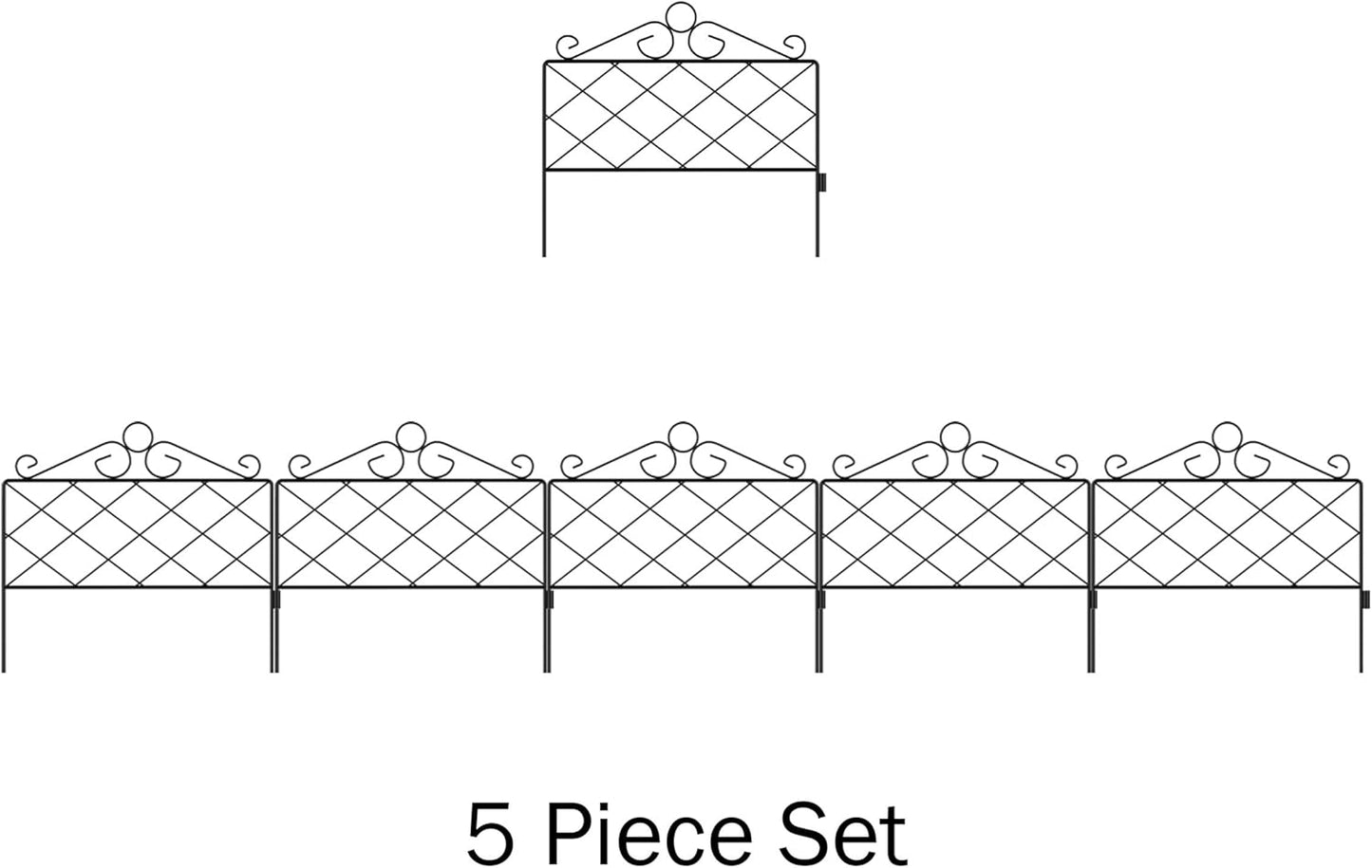 Metal Garden Fencing- Set of 5 Panels for Decorative Edging Flower Beds & Landscaping- Interlocking, Flexible, Azalea Design in Black by Pure Garden
