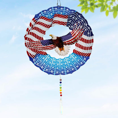 American Eagle Wind Spinner Crystal Tail, Marzovitra 10 inch 3D Stainless Steel Hanging Wind Spinner Metal Wind Catchers Kinetic Sculpture for Indoor,Outdoor Garden Decor,Yard Art