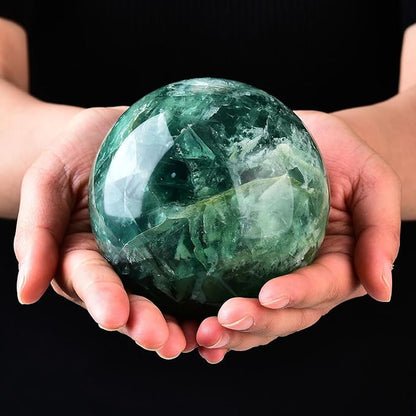 Green Fluorite Crystal Ball with Stand Large Crystals Sphere Decorative Ball Meditation Witchcraft Home Decor 90-100mm/3.5-3.9"