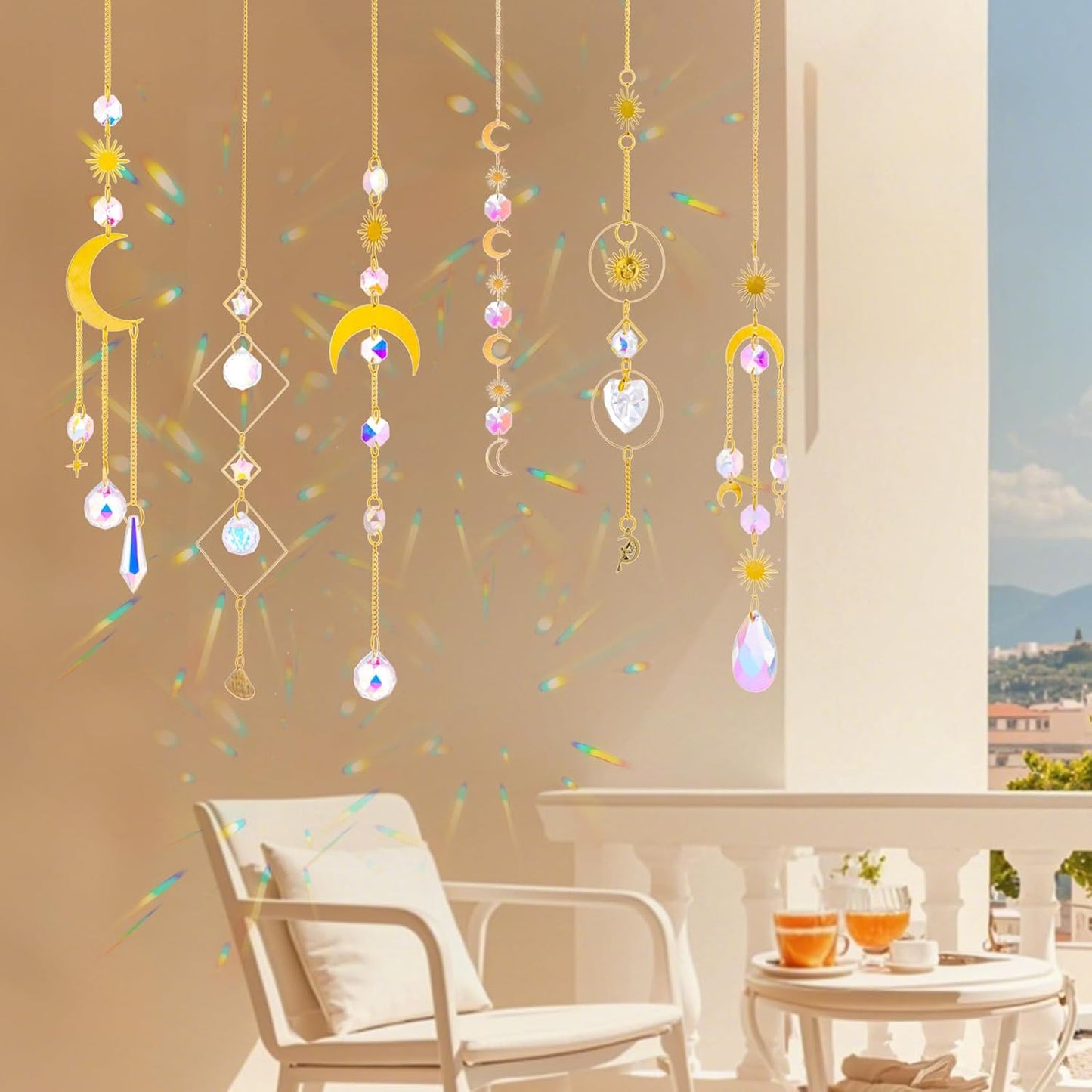 6 Pieces Colorful Suncatcher Crystal Balls with Prism Rainbow Maker, Sun Catcher Ornament with Chain for Window Home Garden Decor, Christmas Wedding Party Decoration.