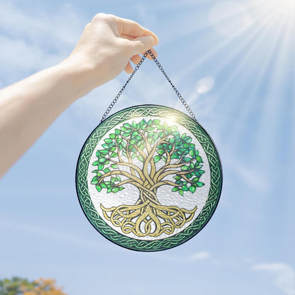 FLAGWIX Christmas Tree of Life Gifts for Women Men - Stained Glass Window Hanging 8 in - Xmas Birthday Gifts for Mom Grandma, Tree of Life Christmas Decorations Indoor, Celtic Suncatchers Garden Decor
