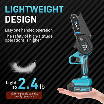 Cordless Mini Chainsaw 21V,4In Electric Chainsaw,Handheld & Portable Power Chain Saw for Tree Trimming Pruning Garden & Yard Work,Battery Chain Saw Gifts for Men Women Dad Blue