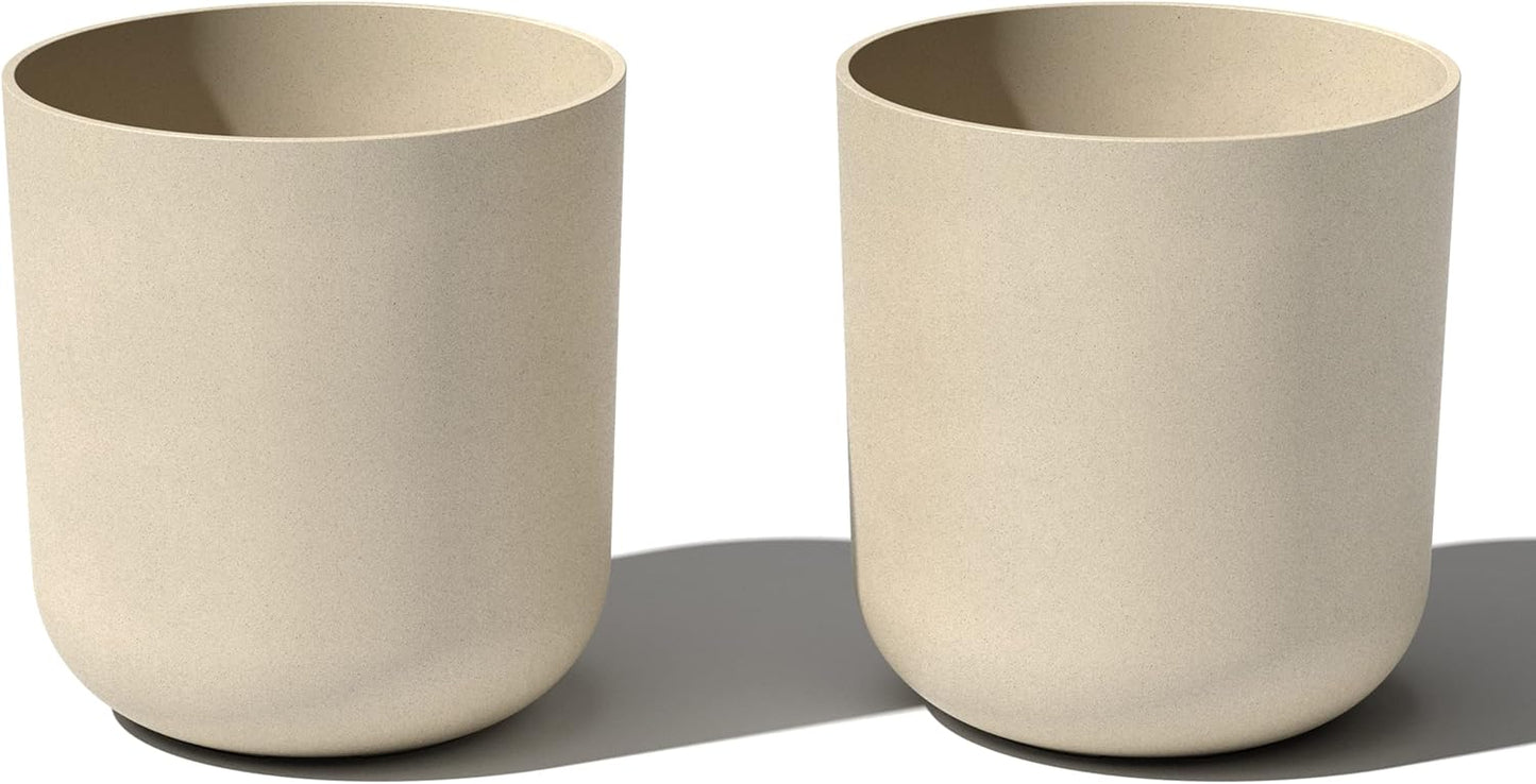Veradek Round Lima Plastic Planter Pots for Indoor/Outdoor Garden Use, Sand Color, 5 Year Warranty