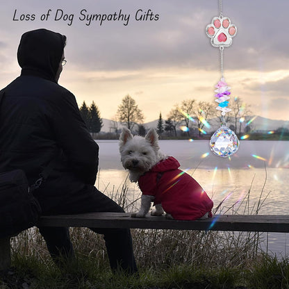 Dog Memorial Gifts for Loss of Dog - Loss of Dogs Sympathy Gift - Pet Memorial Crystal Decor Suncatcher - Thoughtful Dogs Remembrance Bereavement Gift (Pink Round Crystal Suncatcher)