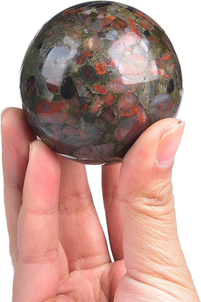 JIC Gem Brazilian Red Agate Crystal Sphere Gemstone Sphere Red Crystal Ball with Display Stand Home Decor Meditation Grid Energy Balance (50-60mm)