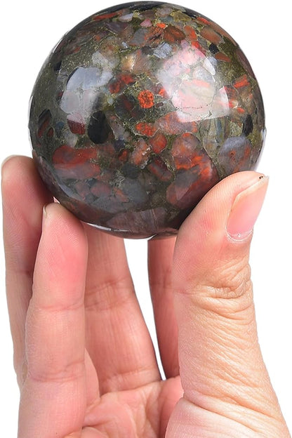 JIC Gem Brazilian Red Agate Crystal Sphere Gemstone Sphere Red Crystal Ball with Display Stand Home Decor Meditation Grid Energy Balance (50-60mm)