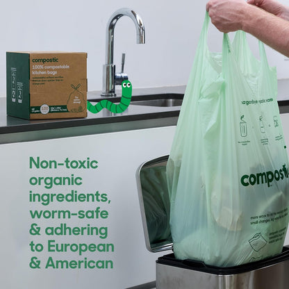Compostic Home Compostable Trash Bags, 3 Gallon Small Kitchen Rubbish Bags (17” x 17.7”), Extra Strong & Quickly Breaks Down, 100 Count