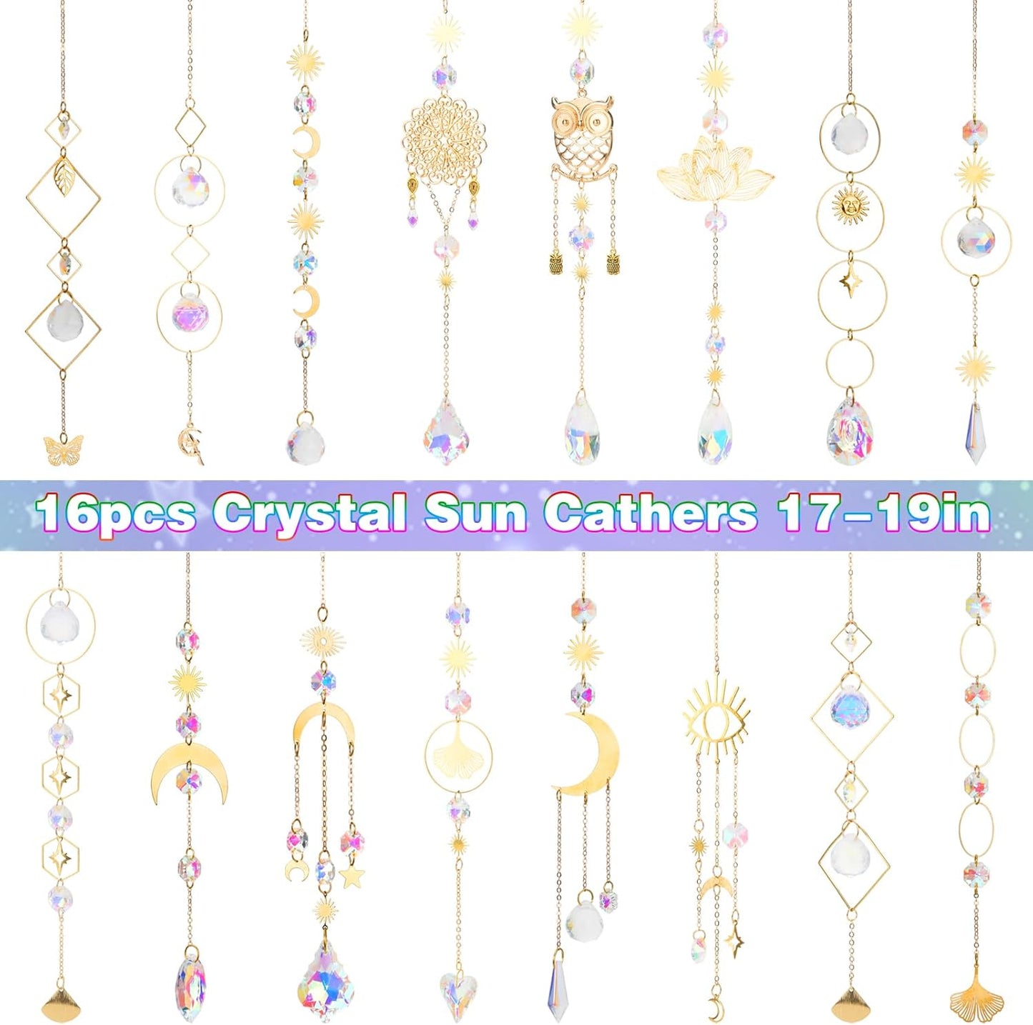 16 pcs Crystal Suncatcher, Colorful Suncatchers Sun Catchers Indoor Window Hanging Ornaments for Home Garden Ceiling Christmas Party Wedding Indoor Outdoor Decoration Prism Rainbow Maker