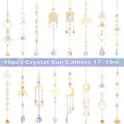 16 pcs Crystal Suncatcher, Colorful Suncatchers Sun Catchers Indoor Window Hanging Ornaments for Home Garden Ceiling Christmas Party Wedding Indoor Outdoor Decoration Prism Rainbow Maker