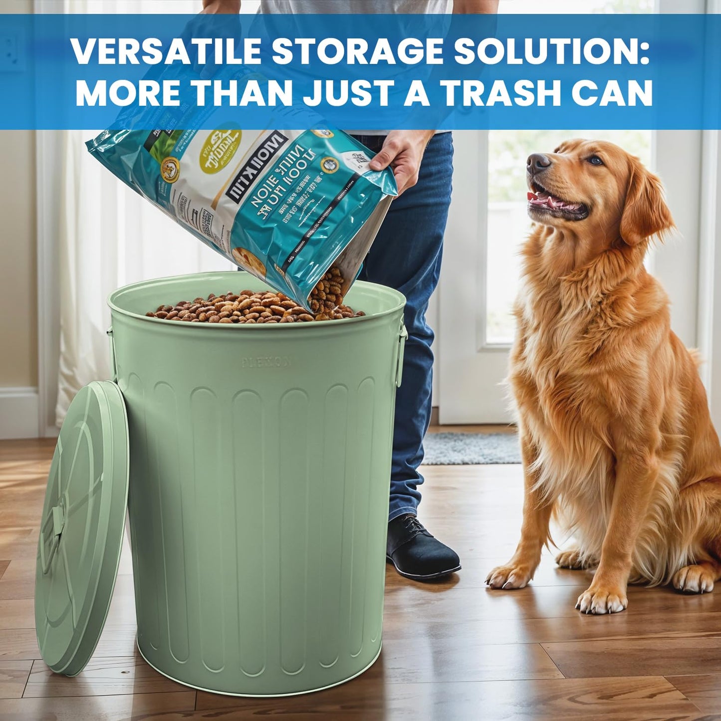 Plexon Large Metal Trash Can with Lid 20 Gallon, Decorative Outdoor Trash Can Heavy Duty Galvanized Metal Bucket with Lid for Garage Workshop Ash Storage Farmhouse, Green 6 Pack