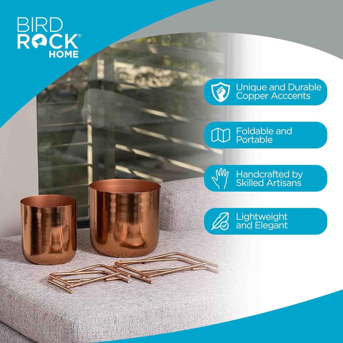 BIRDROCK HOME 2pc Modern Planter with Stand - Elevated Plant Holder for Indoor/Outdoor Use - Sturdy Black Floor Standing Pot Stand for Houseplants, Trees, and Flowers - Small Large - Copper