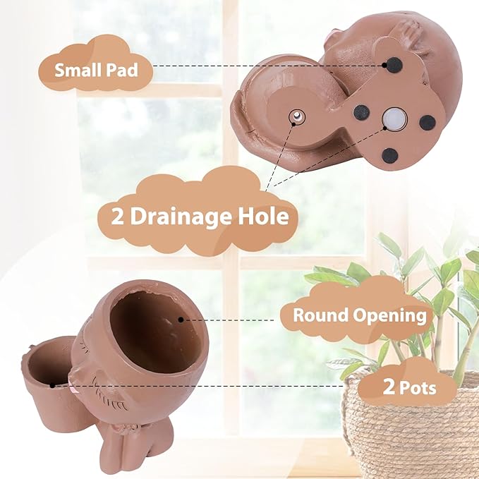 Face Planter Pots Head Planters for Indoor Outdoor Plants - Double Plant Pots for Flower Succulent with Drainage Holes - Ideal Present Ideas(Black Lady)