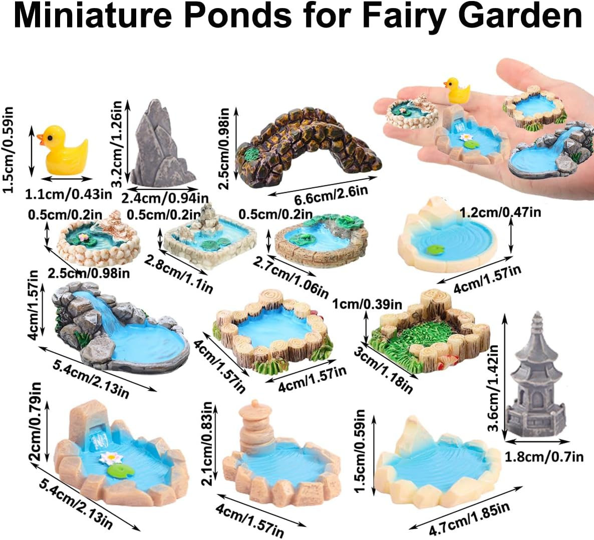 Fairy Garden Pond 15 Pack Mini Pond for Fairy Garden Accessories Outdoor Small Ponds Miniature Figurines Zen Gardens Terrarium Decor Little Statues Brown