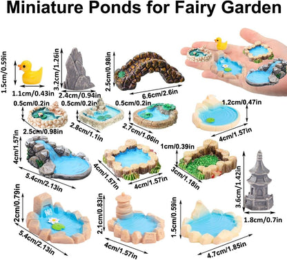 Fairy Garden Pond 15 Pack Mini Pond for Fairy Garden Accessories Outdoor Small Ponds Miniature Figurines Zen Gardens Terrarium Decor Little Statues Brown