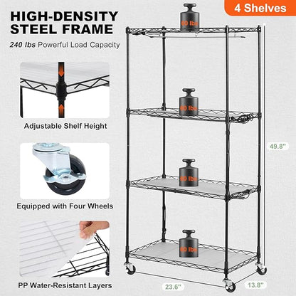 VEVOR Plant Stand with Grow Light, 4-Tier Plant Shelf with 45W Full Spectrum Grow Light, 3 Mode Plant Light with Timer and Wheel for Seed Starting, Metal Grow Light Shelf for Indoor Plants