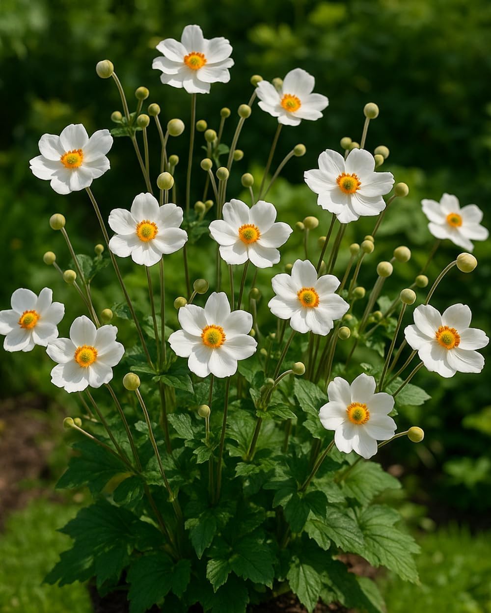Perennial Farm Anemone x Hybrida 'Honorine Jobert' – Live Windflower in #1 Container, Elegant White Blooms with Yellow Centers, Long Blooming, Deer Resistant, Great for Shade & Pollinator Gardens