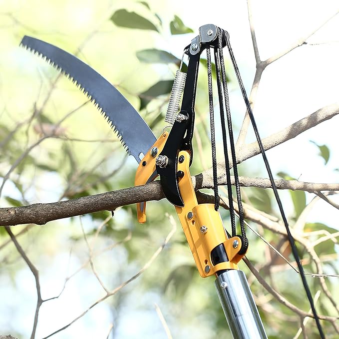 Manual Pole Saws for Tree Trimming 27 FT, [Ultra Sturdy] Tree Trimmers Long Handle Pruner with Thickened Saw Blade and Scissor, Palm Tree Trimmer for Backyard and Garden, Branch Cutter Pole Saw