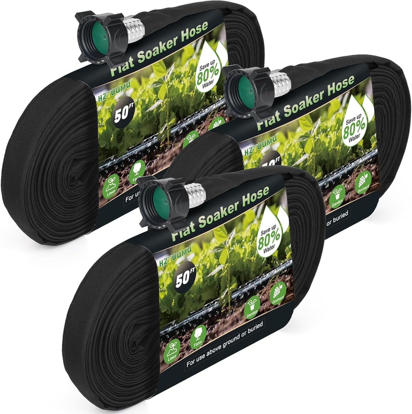 Flat Soaker Hose 150FT(50FT*3) for Efficient Watering Tree Durable Double Layer Design for Gardens Lawns and Vegetable Fields (150FT)