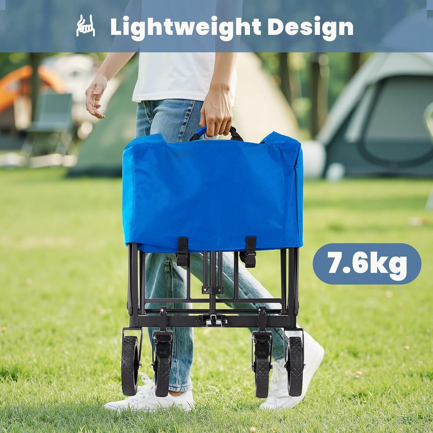 DUMOS Collapsible Wagon Cart Foldable, Heavy Duty Folding Wagon with Wheels, Lightweight Portable Folding Utility Shopping Cart for Grocery Sports Garden Camping