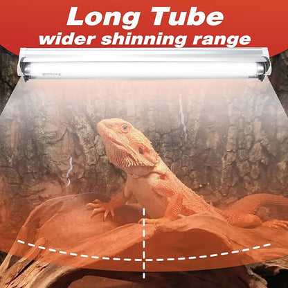 Hypool T8 Strip UVB UVA Reptile Lighting Fixture with 18-Inch 15 Watt UVB 10.0 Fluorescent Bulb Combo Kit, 10-Percent UVB Desert Pet Habitat Light for Reptiles Amphibian, 1 Pack, White