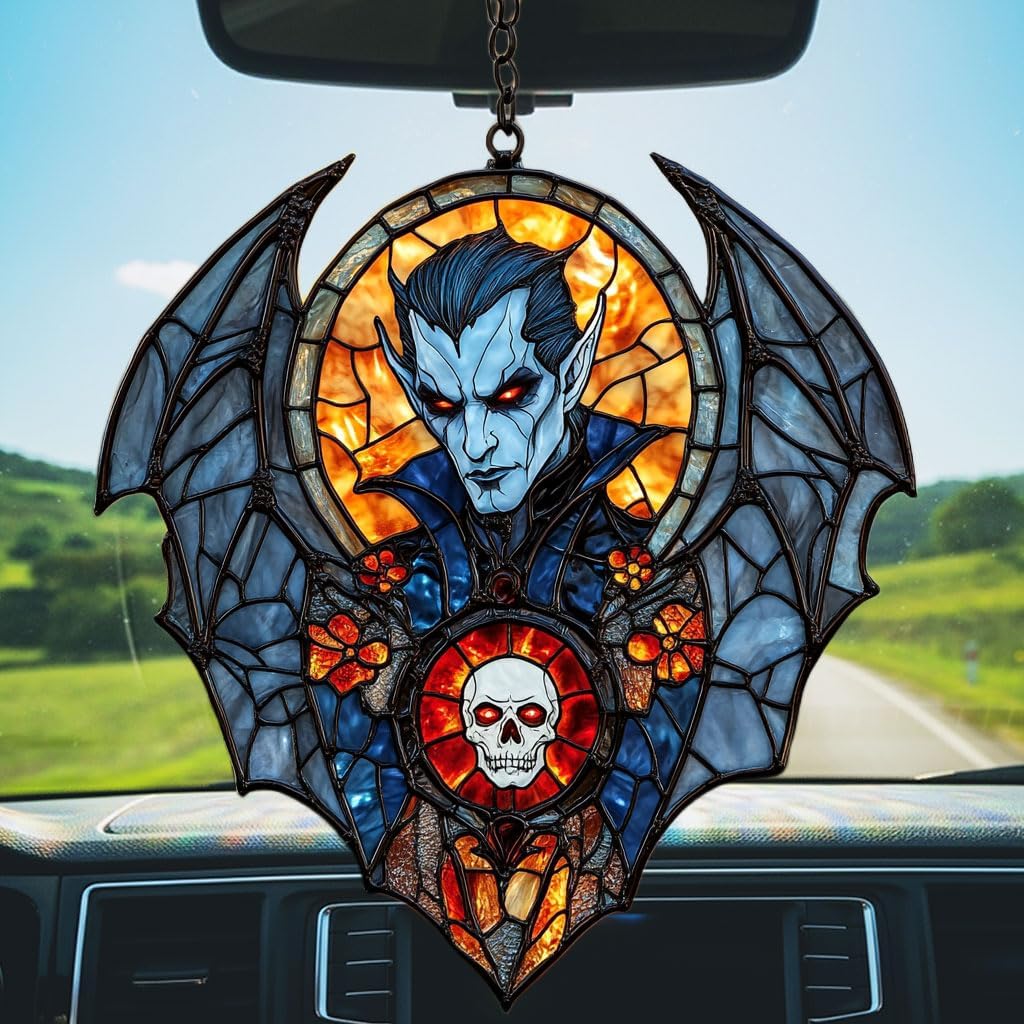 Dracula Halloween Acrylic Suncatcher Stained Glass Effect Window Car Hanging Christmas Ornament Indoor Outdoor Decor Garden Sun Catcher Panel for Halloween Lover for Women Mom Grandma