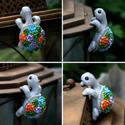 Cute Climbing Turtle Flowerpot Hug Statue, Resin Hanging Turtle Statue Flowerpot, Home Decoration, Garden Fence, Balcony, Patio, Lawn, Courtyard Ornaments