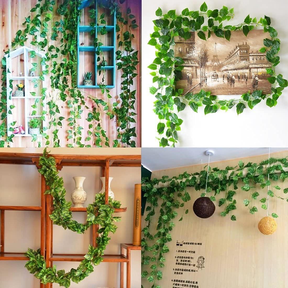 Unilove 84 feet 12 Pack Fake Vines Artificial Ivy Leaves Plants Hanging Greenery Plant Garland for Bedroom Office Wall Decor Indoor Outdoors (84Ft Artificial Scindapsus Leaves)