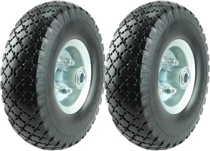 KF4003 Twin Pack 10-Inch Solid Rubber Tire Wheels Replacement 3.00-4 Tires Wheels Flat Free with 5/8" Bearings 2.15" Offset Hub Perfect for Hand Truck Wheelbarrow Garden Cart Non-Flat