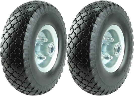 KF4003 Twin Pack 10-Inch Solid Rubber Tire Wheels Replacement 3.00-4 Tires Wheels Flat Free with