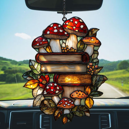 Forest Stack of Books Acrylic Suncatcher Stained Glass Effect Window Car Hanging Christmas Ornament Indoor Outdoor Decor Garden Sun Catcher Panel for Book Lover for Women Mom Grandma