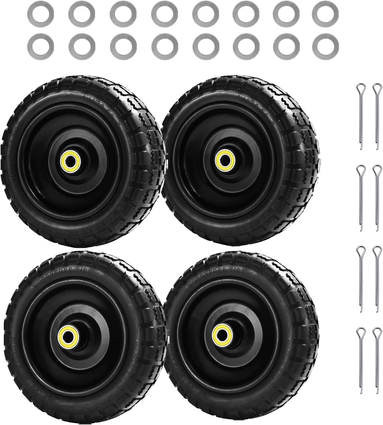 10" Solid Tires (4-Pack) - 4.10/3.50-4 Flat-Free Replacement Wheels for Gorilla Carts, Wheelbarrows, Garden Carts & Utility Wagons - 5/8" Axle Bore 2.1" Hub