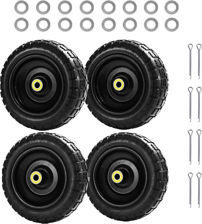 10" Solid Tires (4-Pack) - 4.10/3.50-4 Flat-Free Replacement Wheels for Gorilla Carts, Wheelbarrows, Garden Carts & Utility Wagons - 5/8" Axle Bore 2.1" Hub